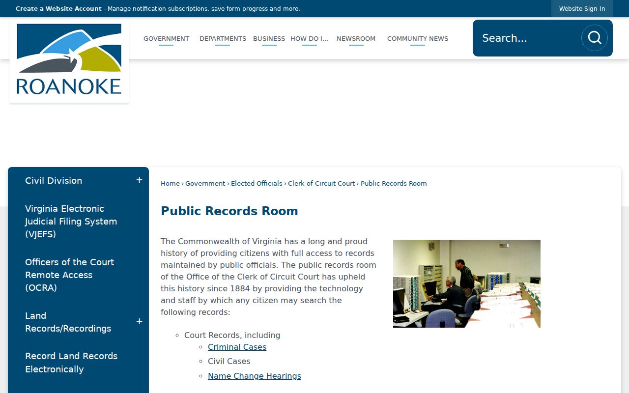 Roanoke residents directory public records room access information
