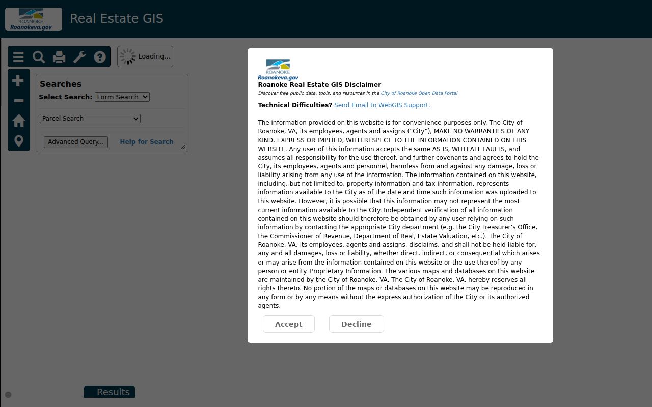 Roanoke street directory GIS parcel viewer for address and tax-number searching