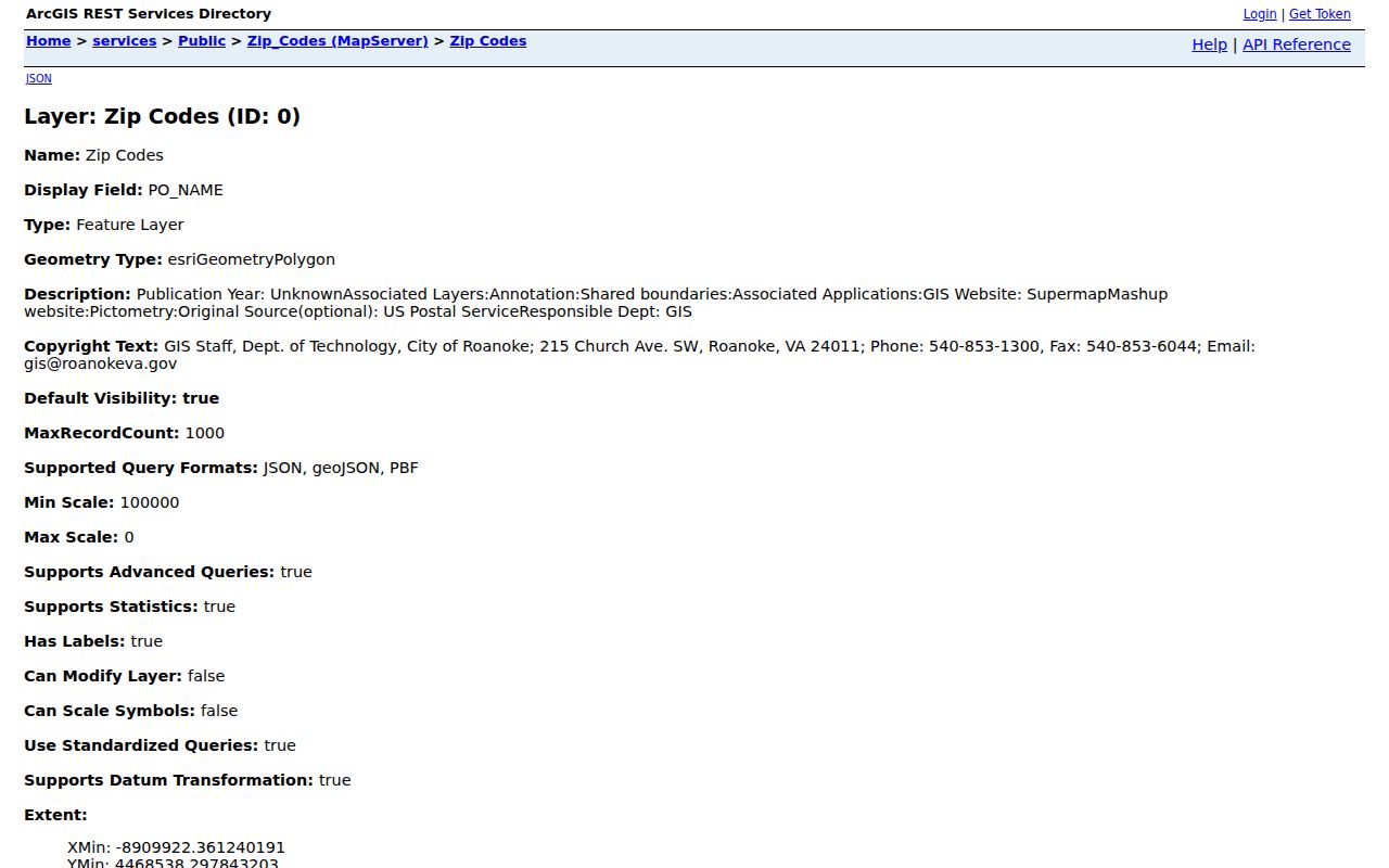 Roanoke ZIP code directory city GIS ZIP polygon service